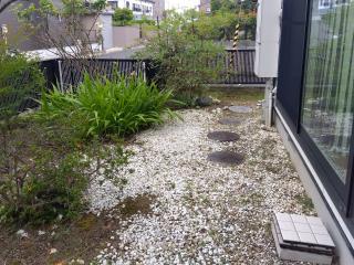 広いデッキのある庭